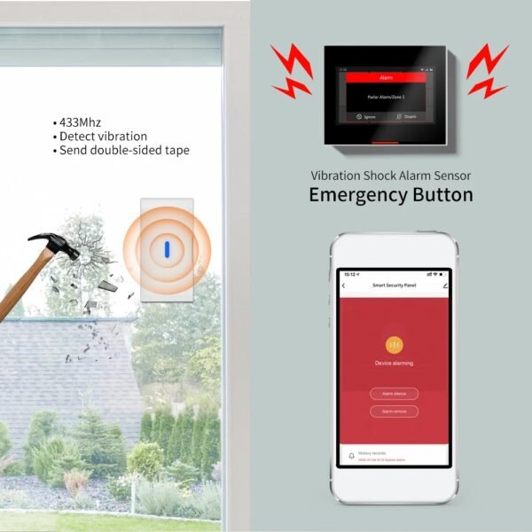 Détecteur de Vibrations sans Fil RF433, Alimenté par Batterie, pour Systèmes d'Alarme - Image 2